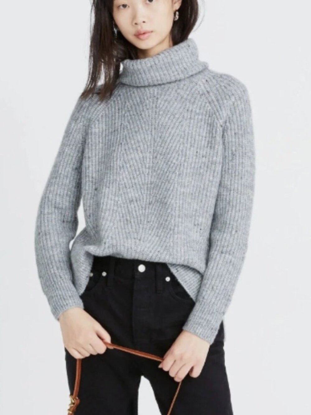 NWT MADEWELL Chunky Knit Gray Speckled “Donegal” Mercer Turtleneck Sweater S $98